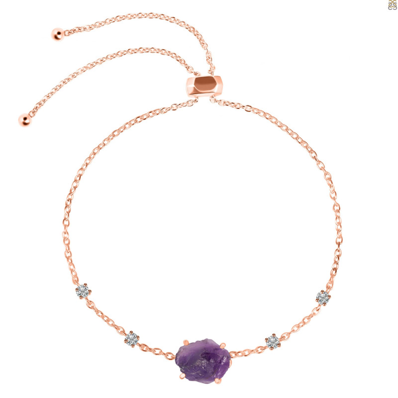 Amethyst Raw Crystal & White Topaz Bracelet With Adjustable Camera Lock AMT-RCYB-2-CAMERA-LOCK