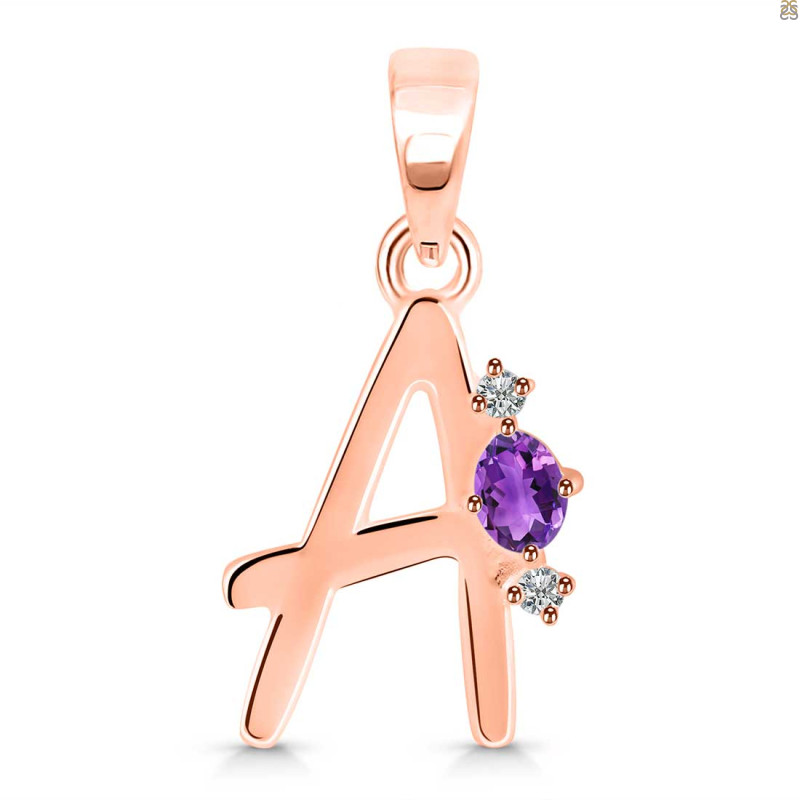 Amethyst & White Topaz Alphabet A Pendant AMT-RDA-1.