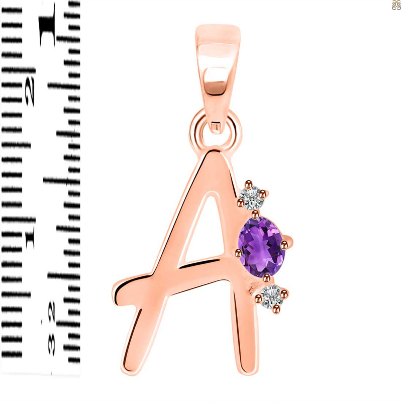 Amethyst & White Topaz Alphabet A Pendant AMT-RDA-1.