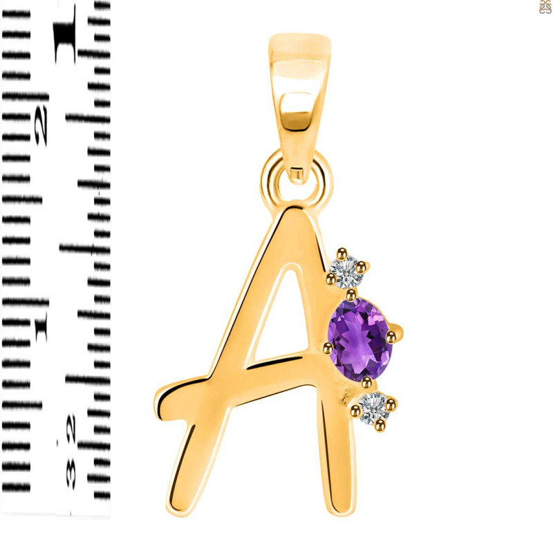 Amethyst & White Topaz Alphabet A Pendant AMT-RDA-1.