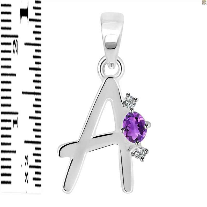 Amethyst & White Topaz Alphabet A Pendant AMT-RDA-1.
