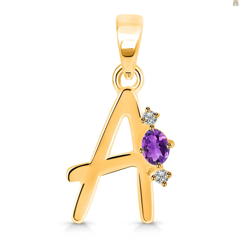 Amethyst & White Topaz Alphabet A Pendant AMT-RDA-1.