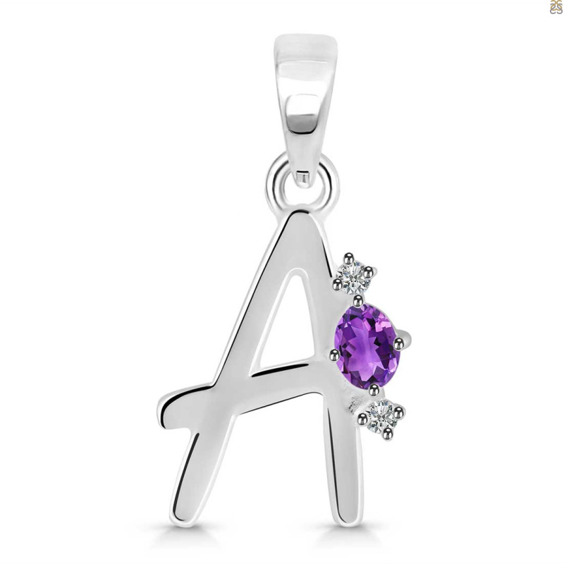 Amethyst & White Topaz Alphabet A Pendant AMT-RDA-1.