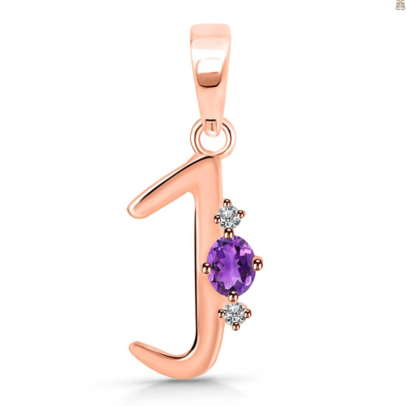 Amethyst & White Topaz Alphabet J Pendant AMT-RDA-10.