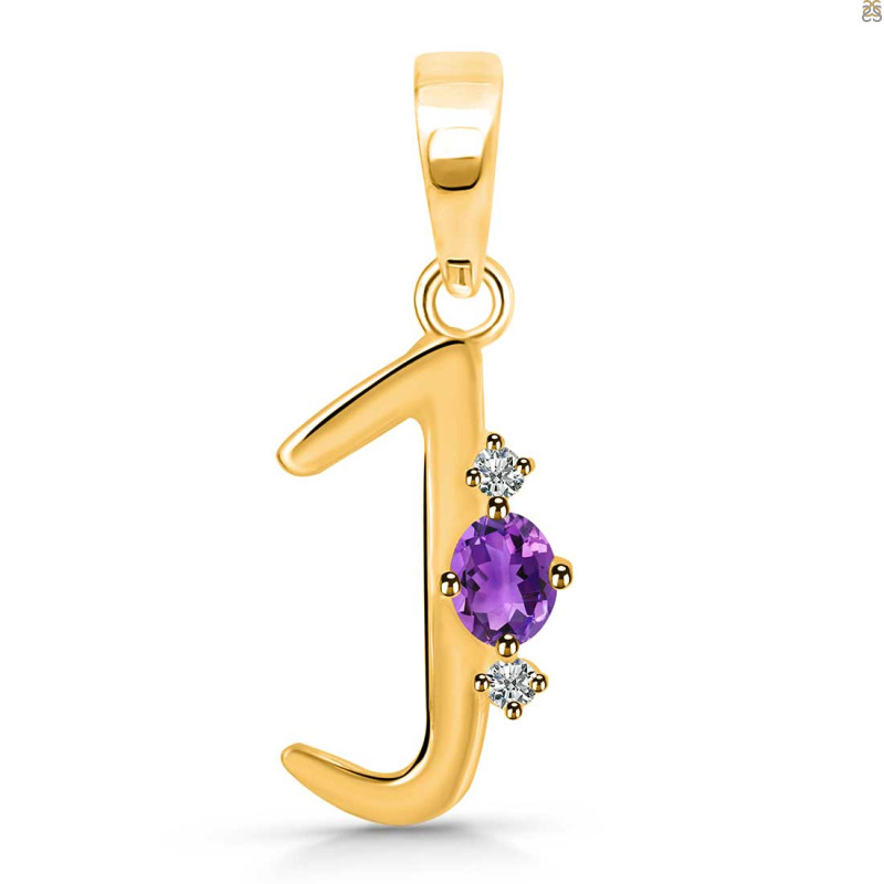 Amethyst & White Topaz Alphabet J Pendant AMT-RDA-10.