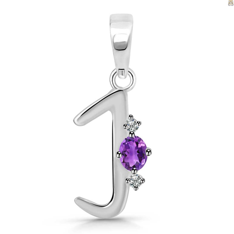 Amethyst & White Topaz Alphabet J Pendant AMT-RDA-10.