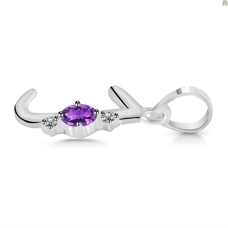 Amethyst & White Topaz Alphabet J Pendant