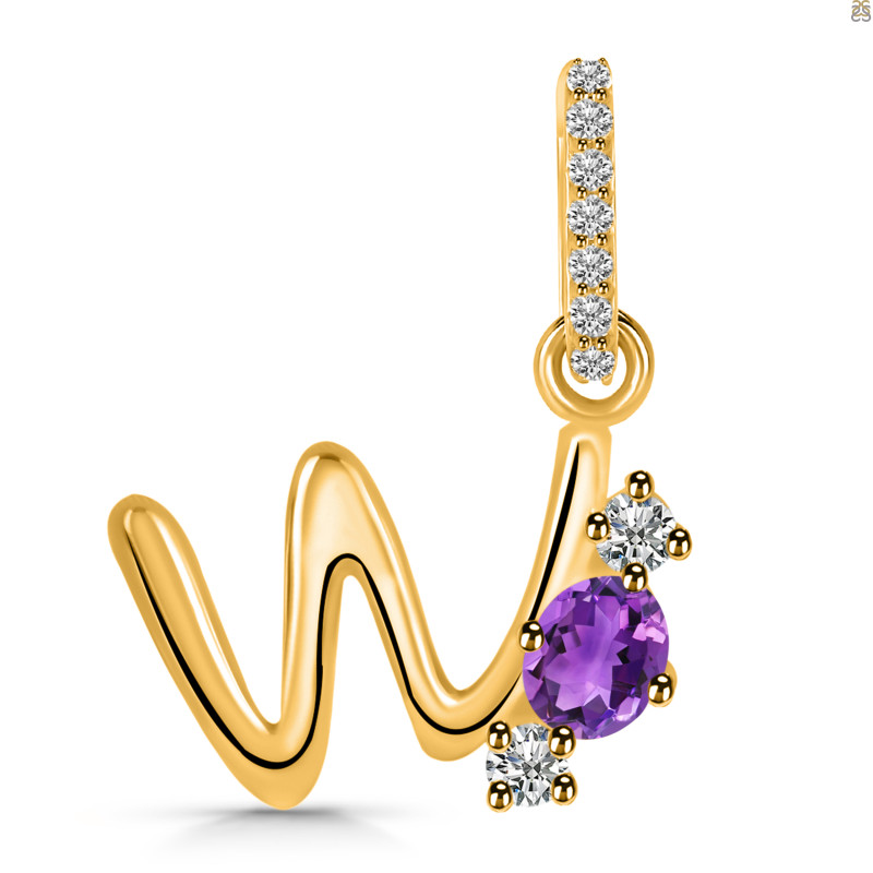 Amethyst & White Topaz Alphabet W Pendant AMT-RDA-101.