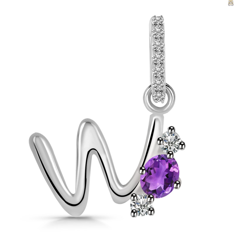 Amethyst & White Topaz Alphabet W Pendant AMT-RDA-101.