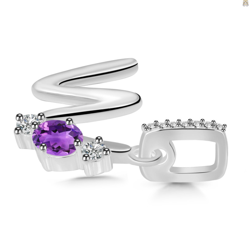 Amethyst & White Topaz Alphabet W Pendant