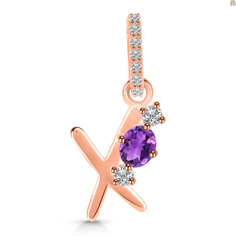 Amethyst & White Topaz Alphabet X Pendant AMT-RDA-102.