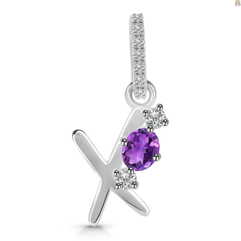 Amethyst & White Topaz Alphabet X Pendant AMT-RDA-102.