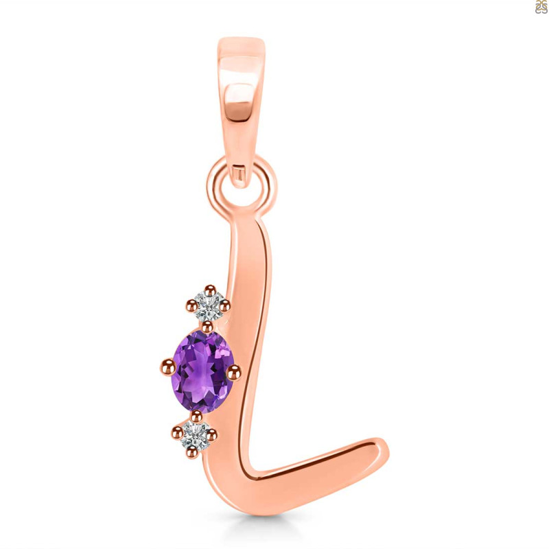 Amethyst & White Topaz Alphabet L Pendant AMT-RDA-12.