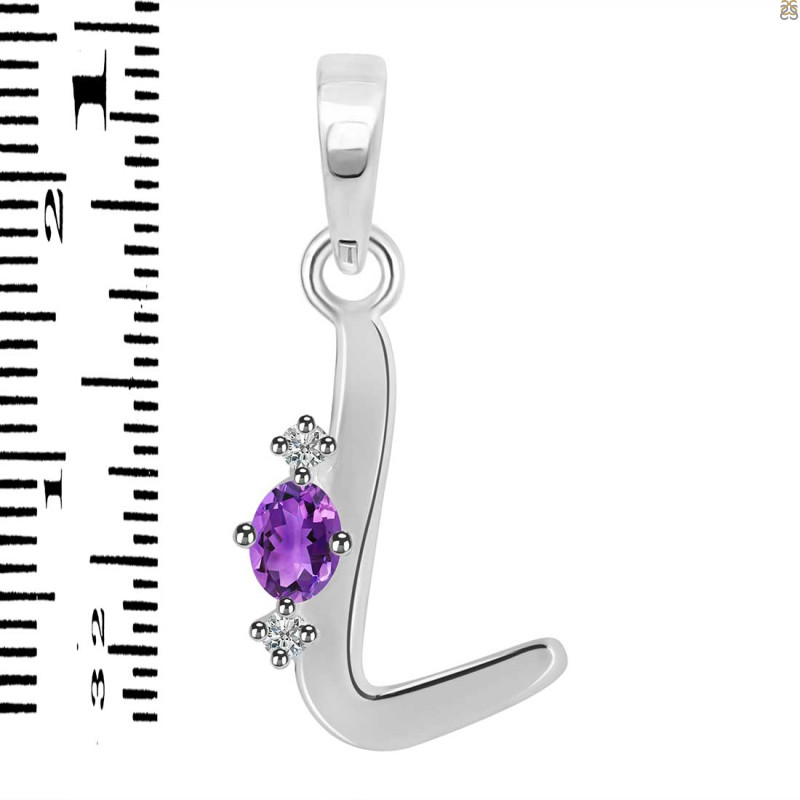 Amethyst & White Topaz Alphabet L Pendant AMT-RDA-12.