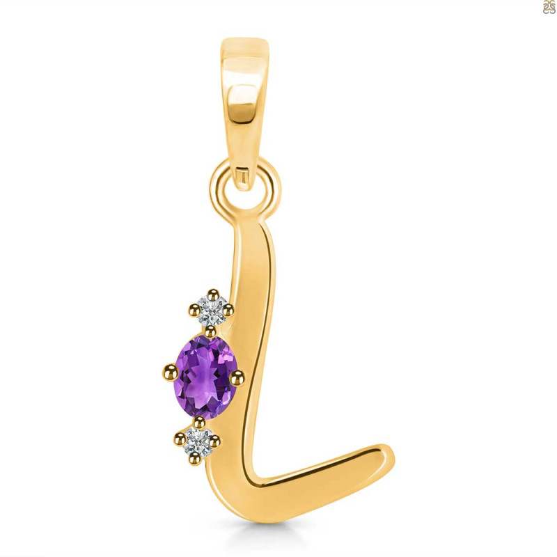 Amethyst & White Topaz Alphabet L Pendant AMT-RDA-12.