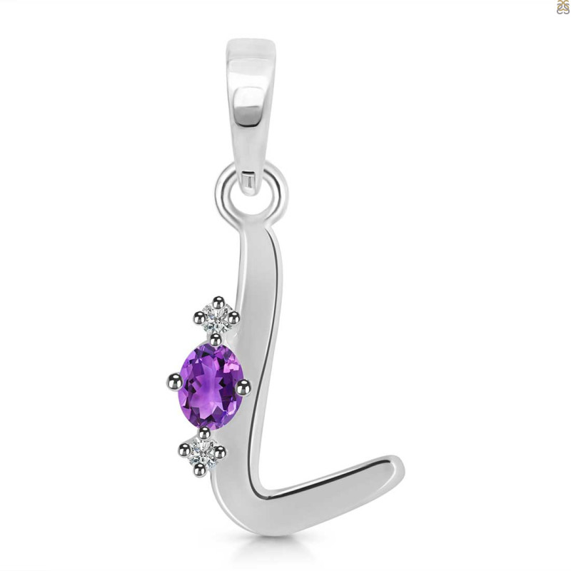 Amethyst & White Topaz Alphabet L Pendant AMT-RDA-12.