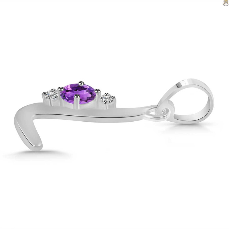 Amethyst & White Topaz Alphabet L Pendant