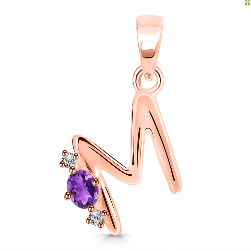 Amethyst & White Topaz Alphabet M Pendant AMT-RDA-13.