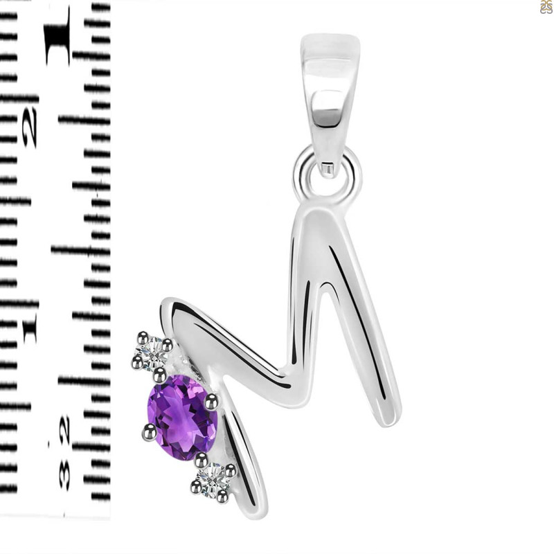 Amethyst & White Topaz Alphabet M Pendant AMT-RDA-13.