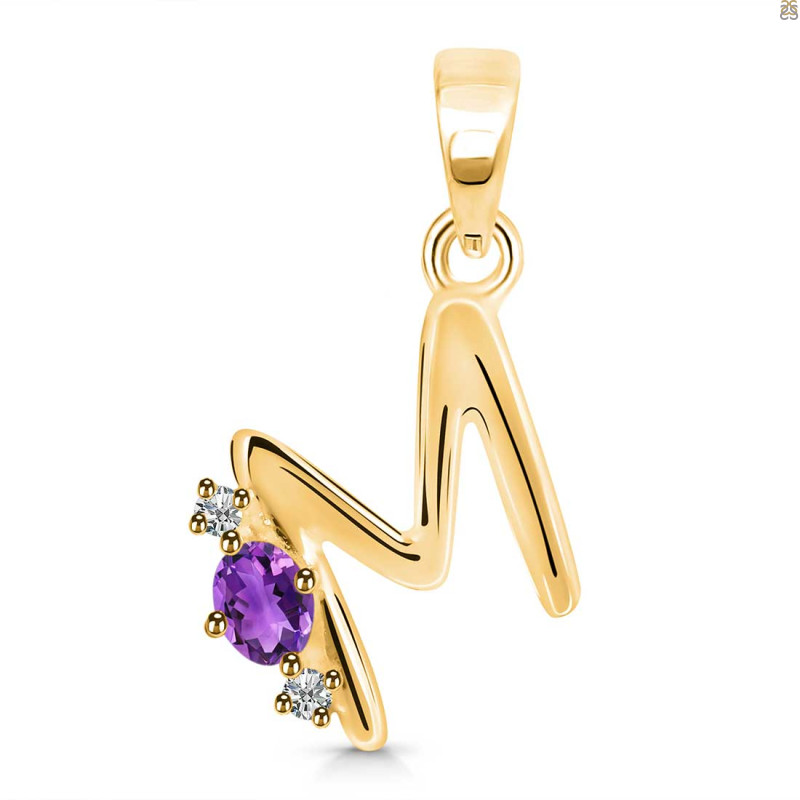Amethyst & White Topaz Alphabet M Pendant AMT-RDA-13.