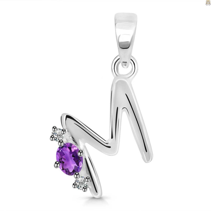 Amethyst & White Topaz Alphabet M Pendant AMT-RDA-13.