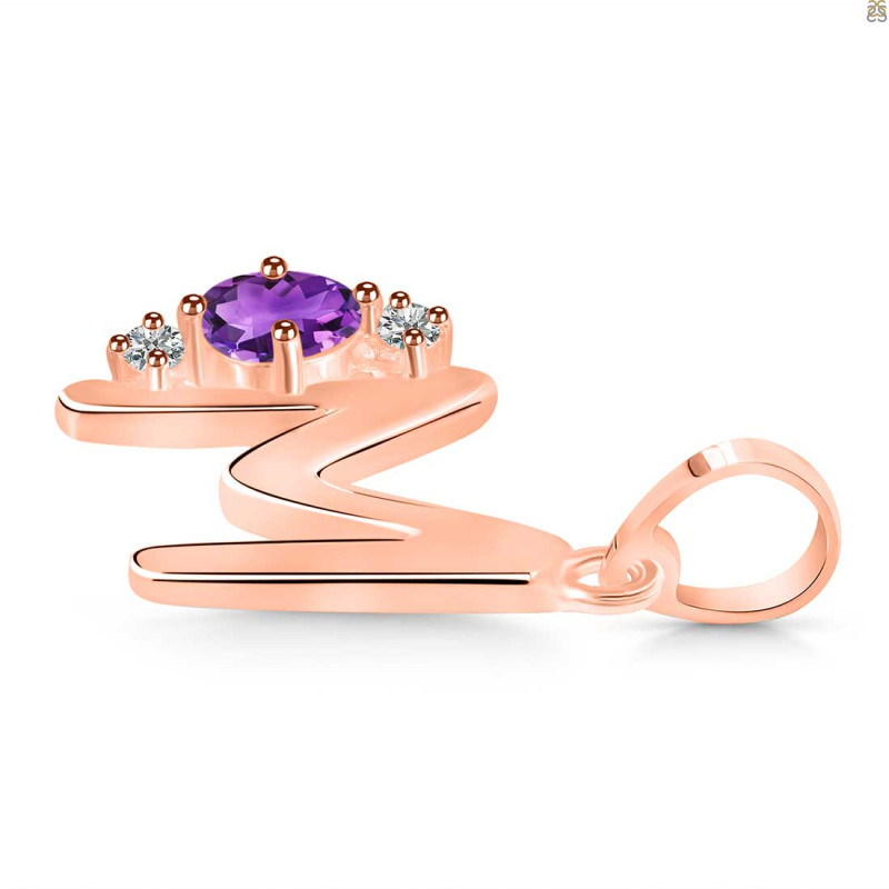 Amethyst & White Topaz Alphabet M Pendant AMT-RDA-13.
