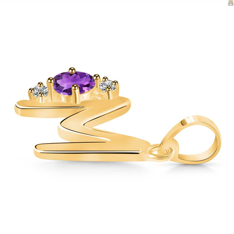 Amethyst & White Topaz Alphabet M Pendant AMT-RDA-13.