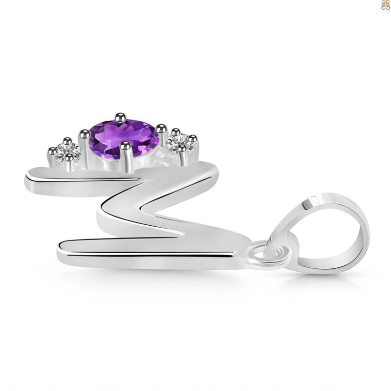 Amethyst & White Topaz Alphabet M Pendant