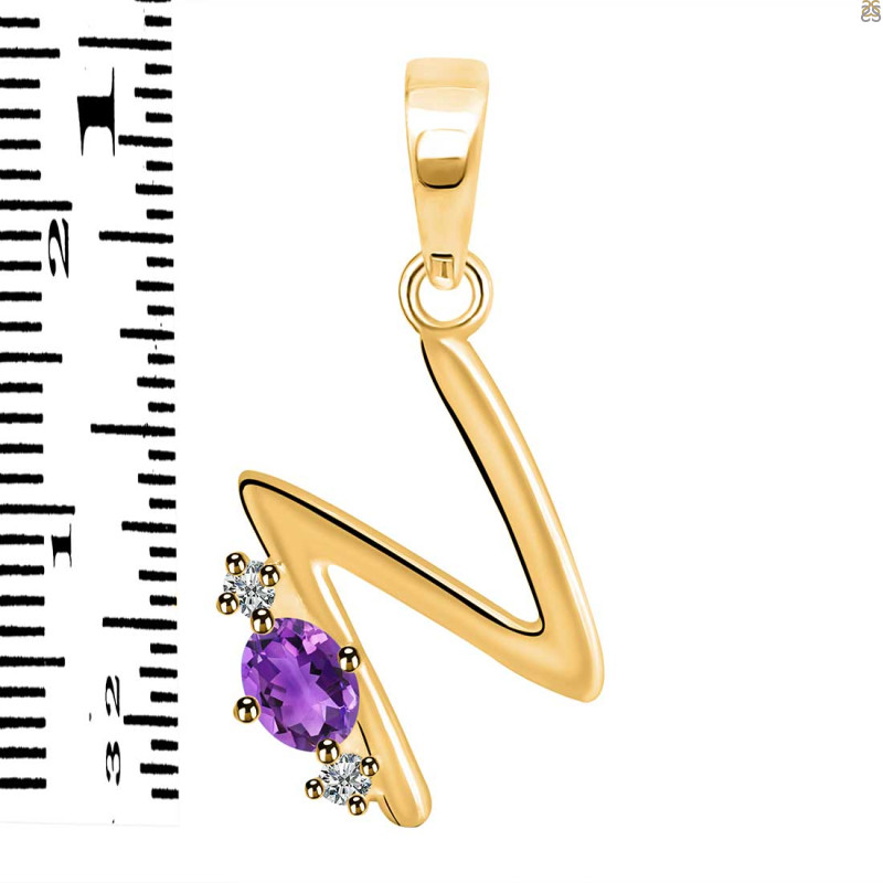 Amethyst & White Topaz Alphabet N Pendant AMT-RDA-14.