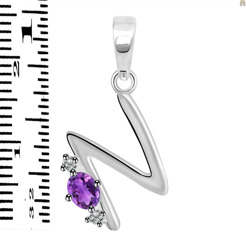 Amethyst & White Topaz Alphabet N Pendant AMT-RDA-14.