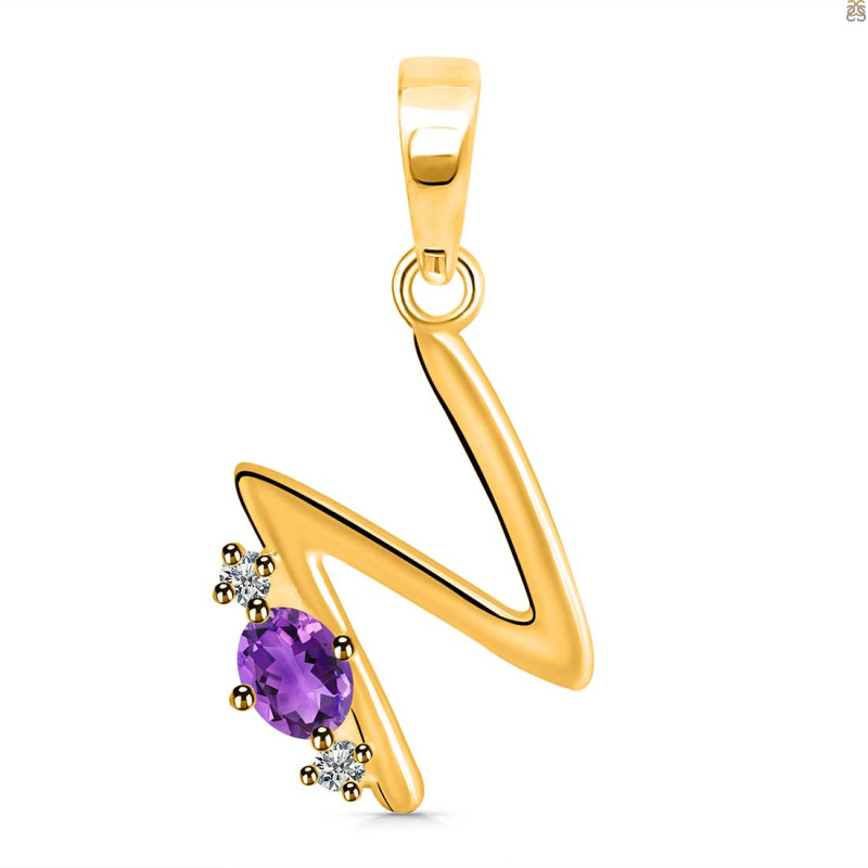 Amethyst & White Topaz Alphabet N Pendant AMT-RDA-14.