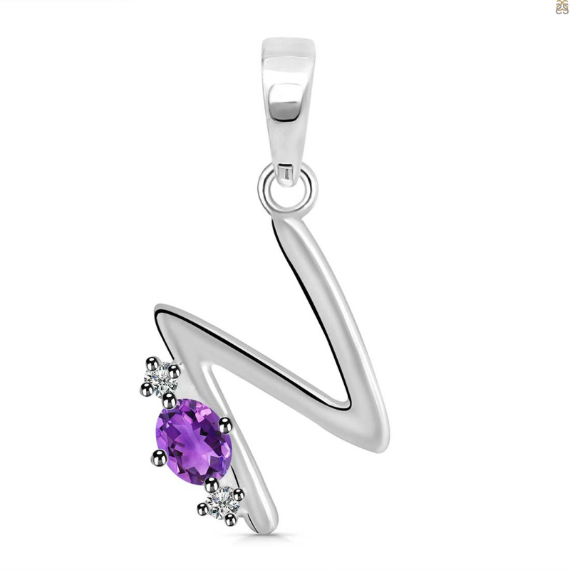Amethyst & White Topaz Alphabet N Pendant AMT-RDA-14.