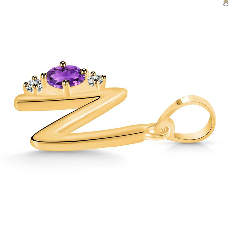 Amethyst & White Topaz Alphabet N Pendant AMT-RDA-14.