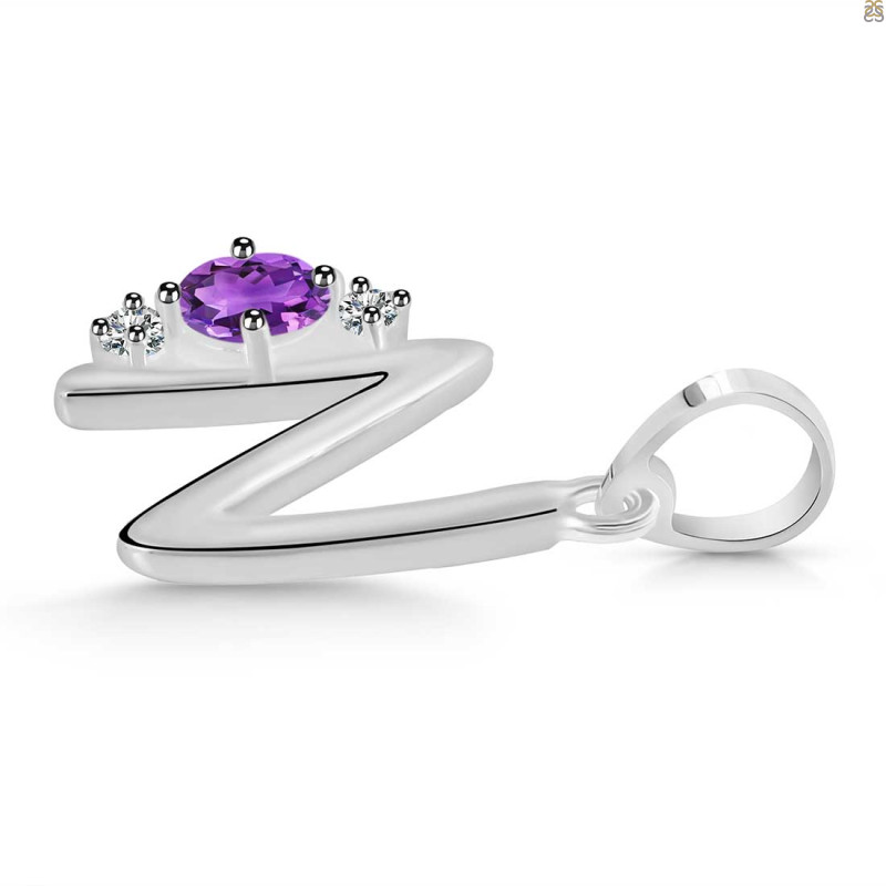 Amethyst & White Topaz Alphabet N Pendant
