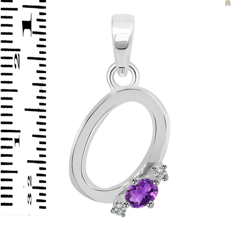 Amethyst & White Topaz Alphabet O Pendant AMT-RDA-15.