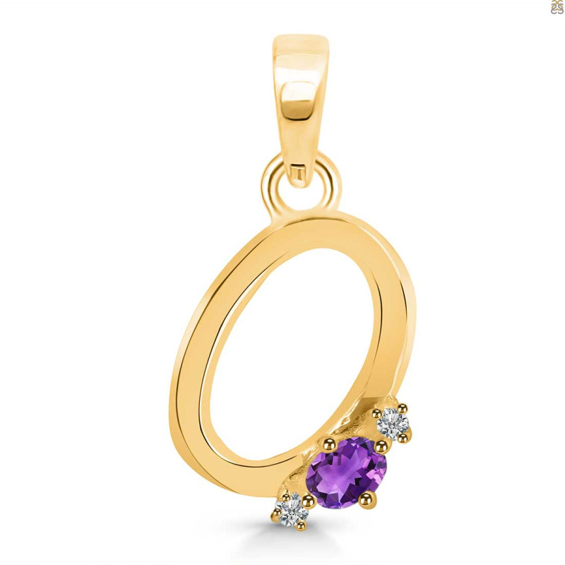 Amethyst & White Topaz Alphabet O Pendant AMT-RDA-15.