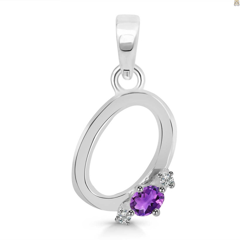 Amethyst & White Topaz Alphabet O Pendant AMT-RDA-15.