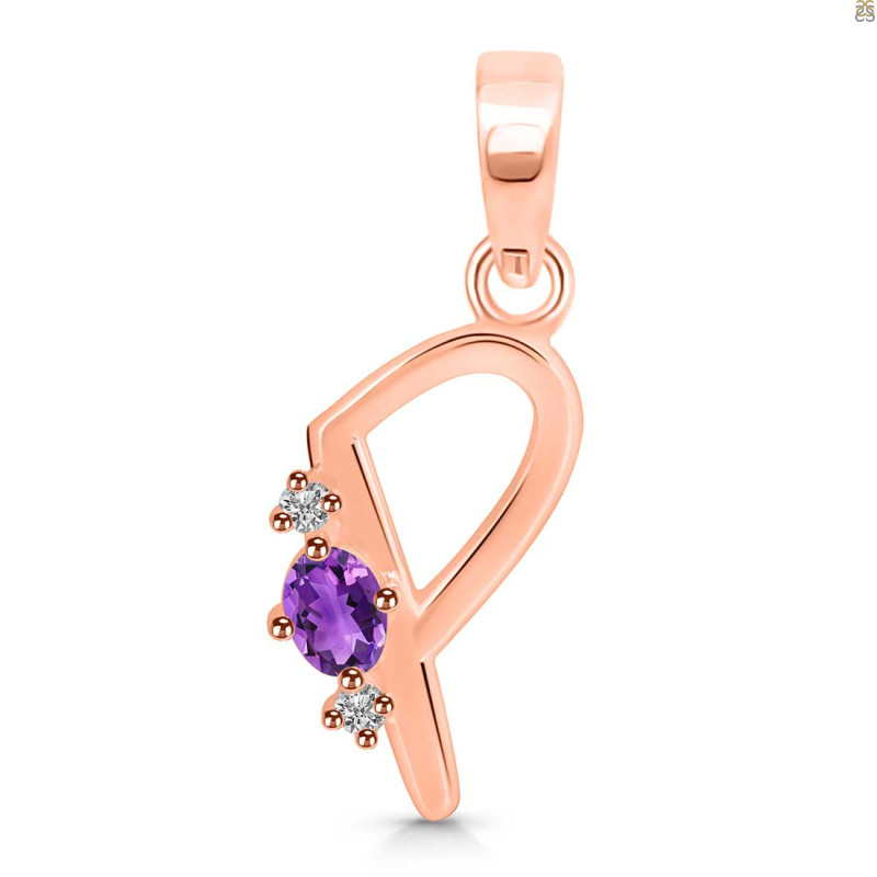Amethyst & White Topaz Alphabet P Pendant AMT-RDA-16.