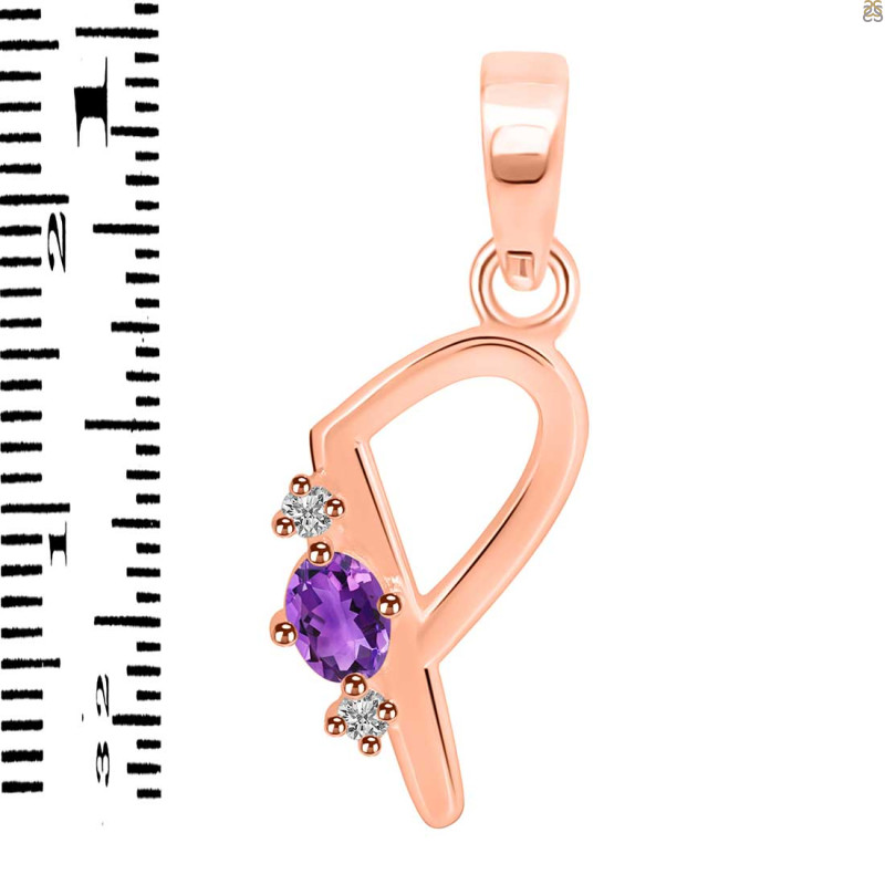 Amethyst & White Topaz Alphabet P Pendant AMT-RDA-16.