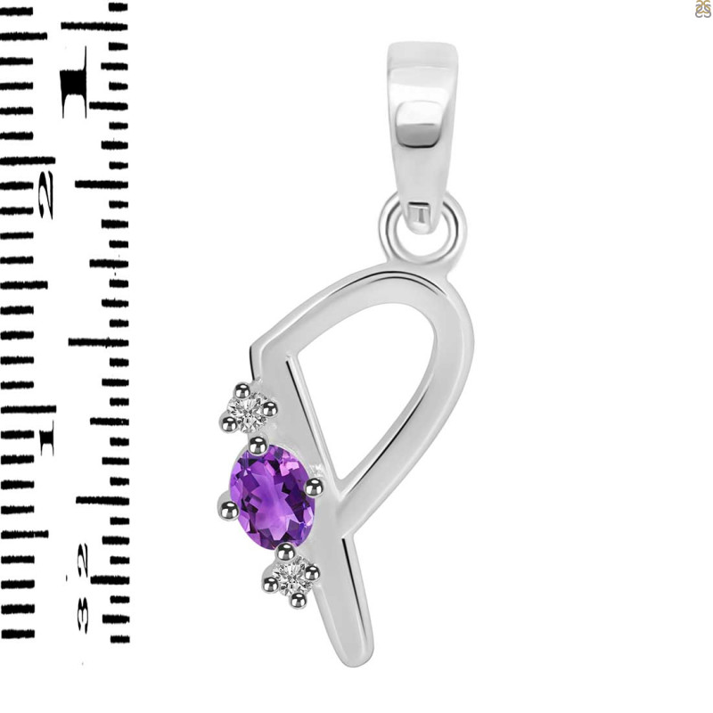Amethyst & White Topaz Alphabet P Pendant AMT-RDA-16.