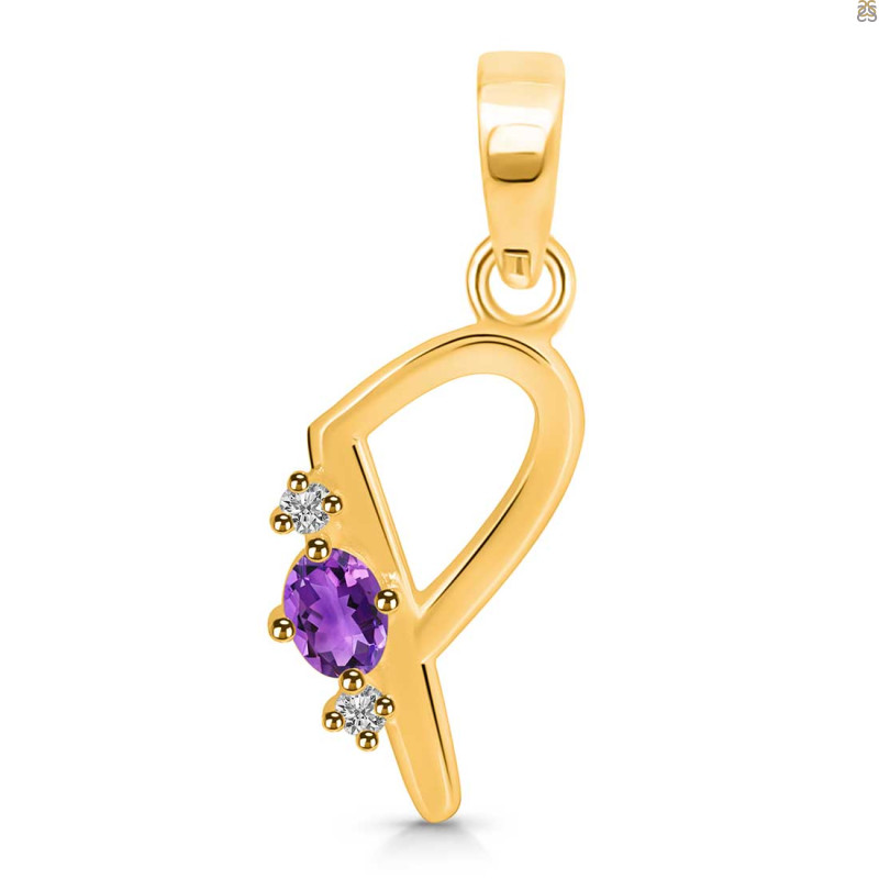 Amethyst & White Topaz Alphabet P Pendant AMT-RDA-16.