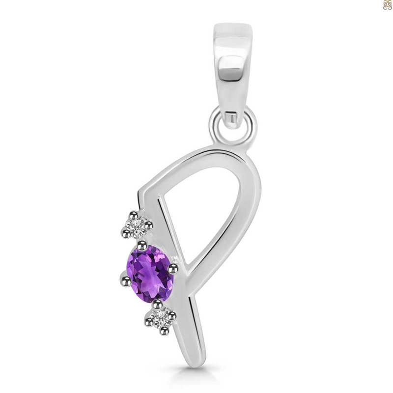Amethyst & White Topaz Alphabet P Pendant AMT-RDA-16.
