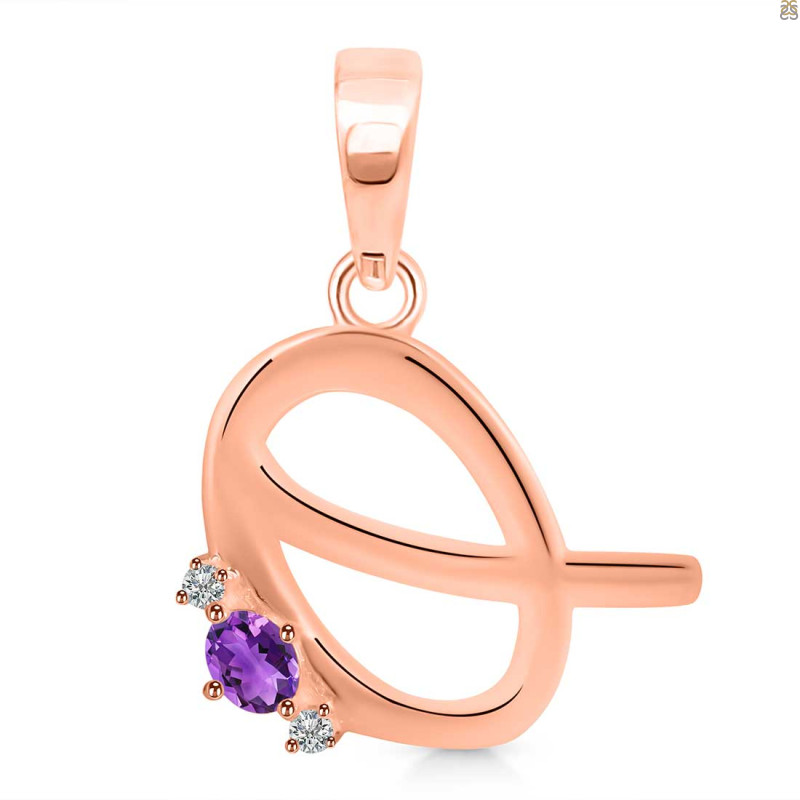 Amethyst & White Topaz Alphabet Q Pendant AMT-RDA-17.