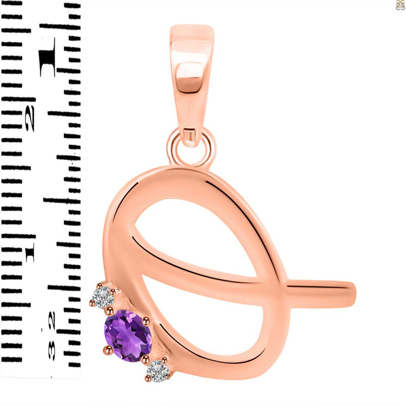 Amethyst & White Topaz Alphabet Q Pendant AMT-RDA-17.