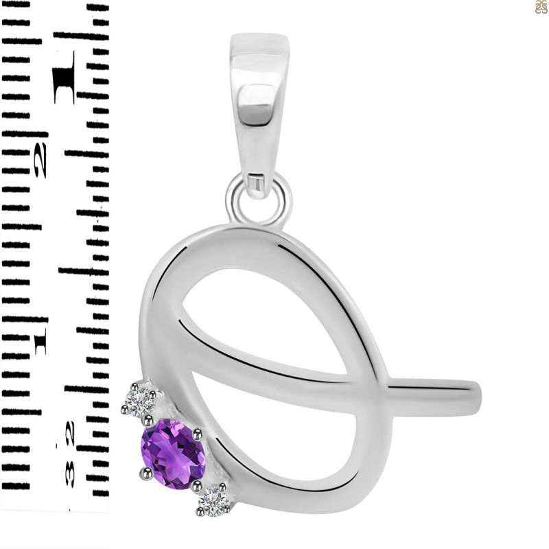 Amethyst & White Topaz Alphabet Q Pendant AMT-RDA-17.