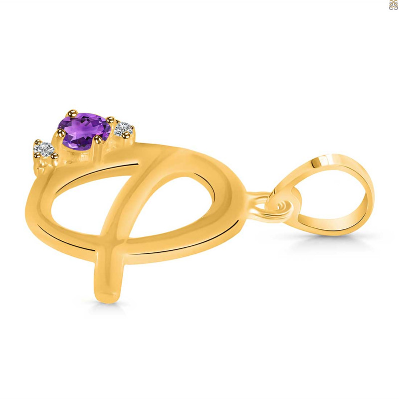 Amethyst & White Topaz Alphabet Q Pendant AMT-RDA-17.