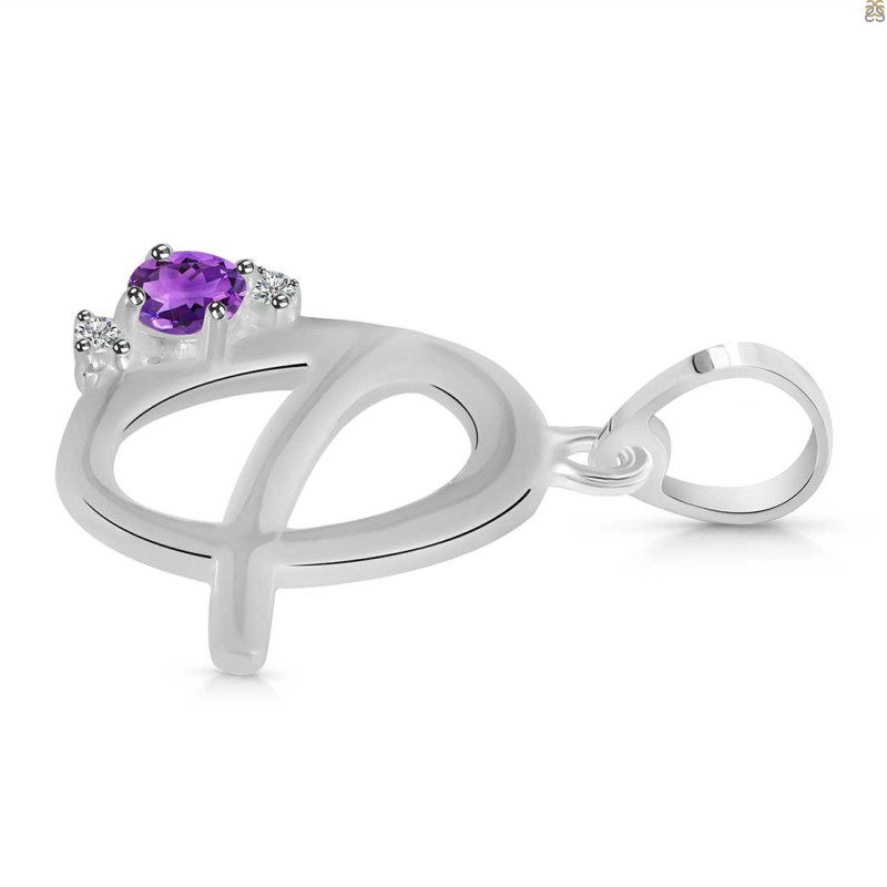 Amethyst & White Topaz Alphabet Q Pendant