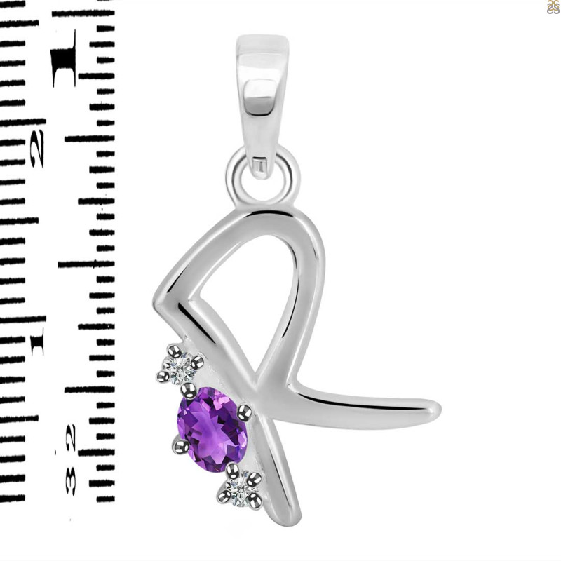Amethyst & White Topaz Alphabet R Pendant AMT-RDA-18.