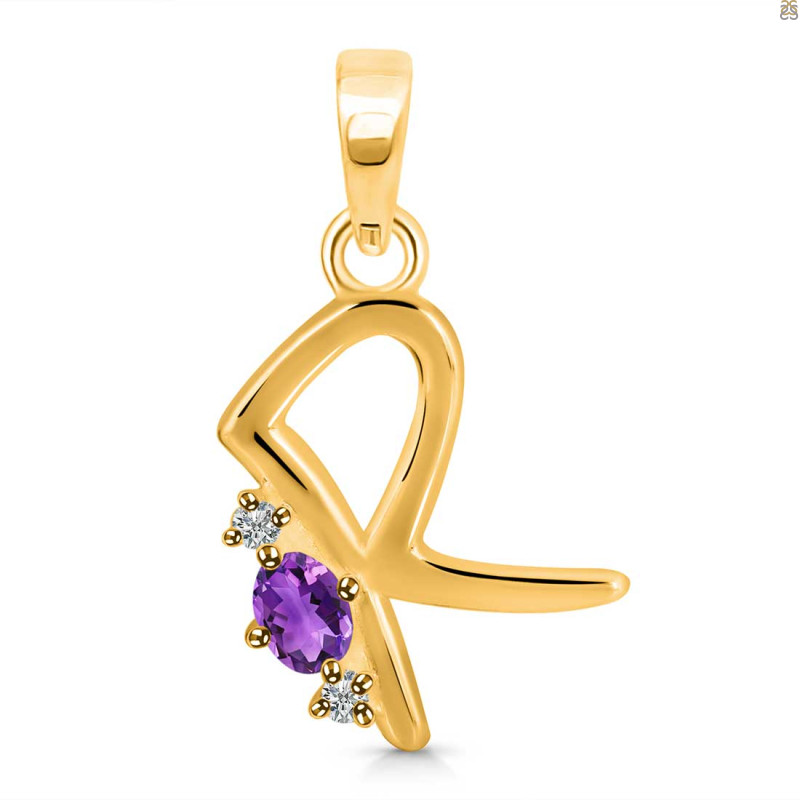 Amethyst & White Topaz Alphabet R Pendant AMT-RDA-18.