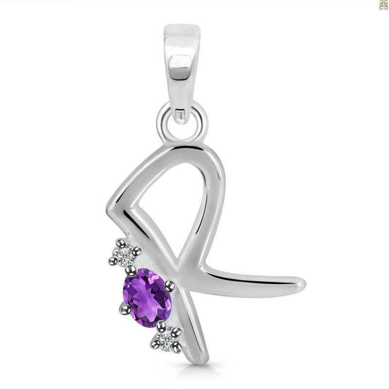 Amethyst & White Topaz Alphabet R Pendant AMT-RDA-18.